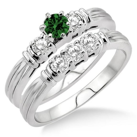 Classic 6mm Round Cut 1.50 Carat Moissanite Diamond Engagement Ring Three Stone Bridal Set on 10k White Gold