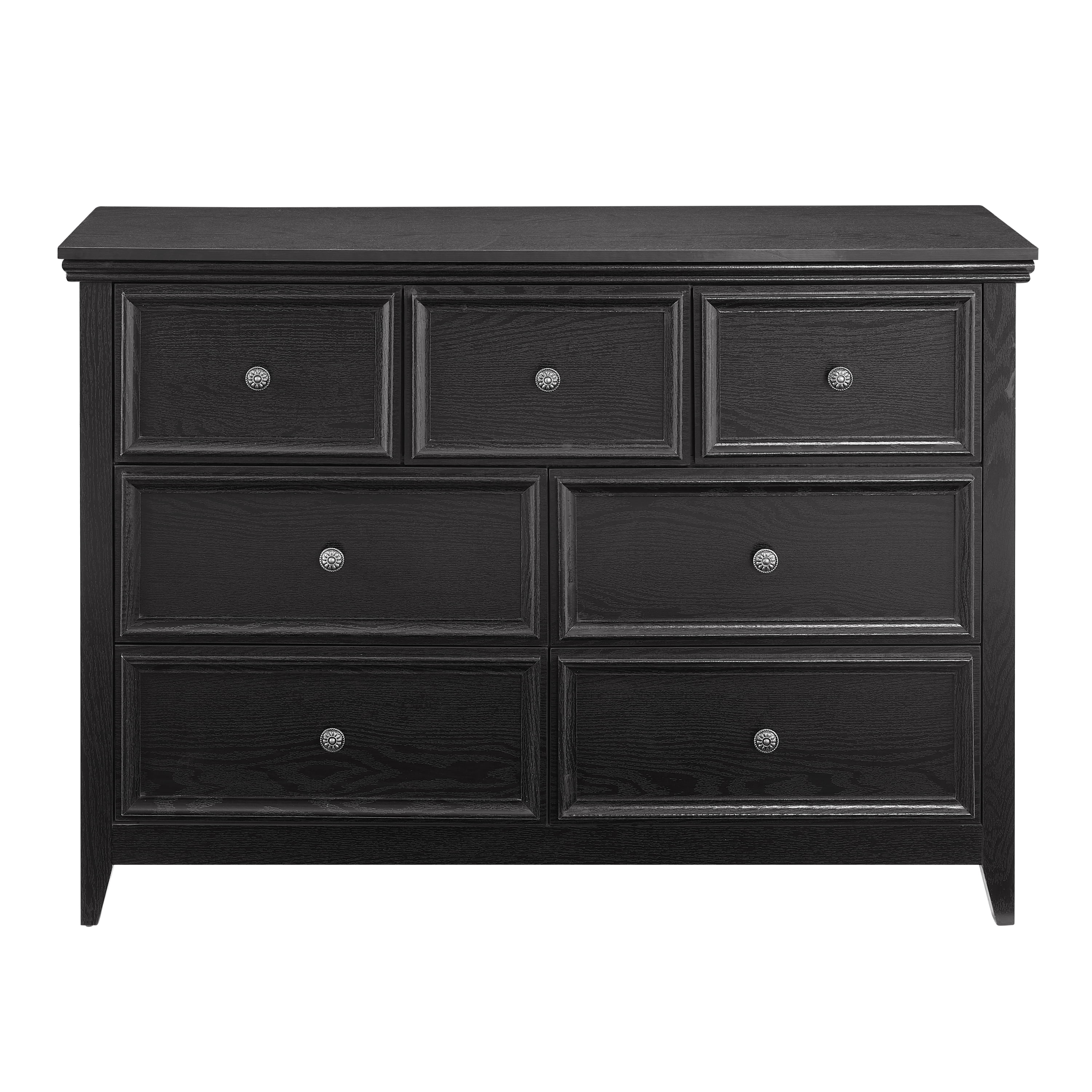 Black Medium Wood 7-Drawer Modern Dresser