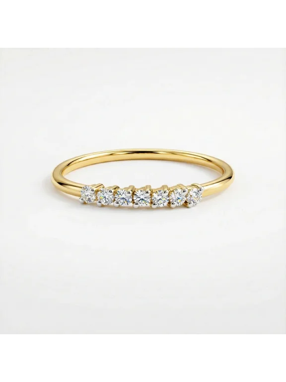 Classic 7-Stone Diamond Accent Ring - 18K Gold Plated Half-Eternity Band with Brilliant Round-Cut Cubic Zirconia for Women, Perfect Anniversary Gift