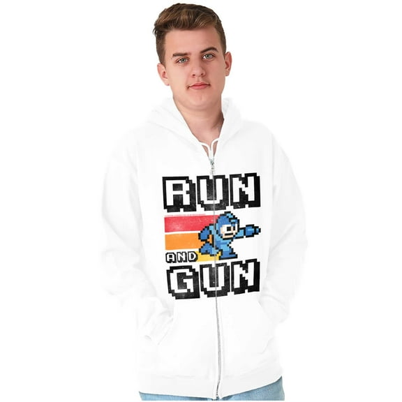 Classic 8-Bit Video Game Mega Man Run Unisex Plus Size Zip Hoodie Brisco Brands 2X