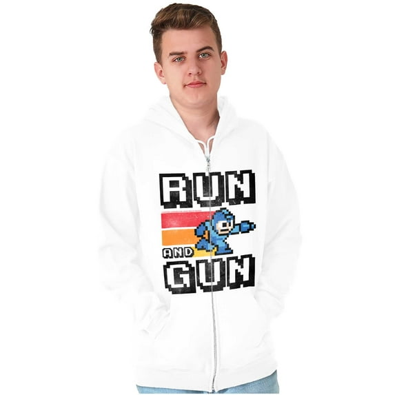 Classic 8-Bit Video Game Mega Man Run Unisex Plus Size Zip Hoodie Brisco Brands 2X