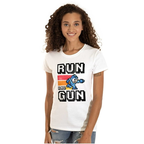 Classic 8-Bit Video Game Mega Man Run Women's T Shirt Ladies Tee Brisco Brands S