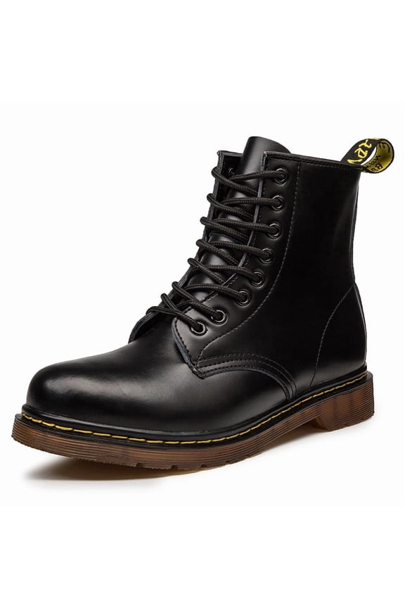 Classic 8-Eye Black Leather Combat Martin Boots for Men