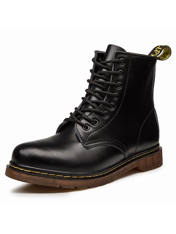 Classic 8-Eye Black Leather Combat Martin Boots for Men