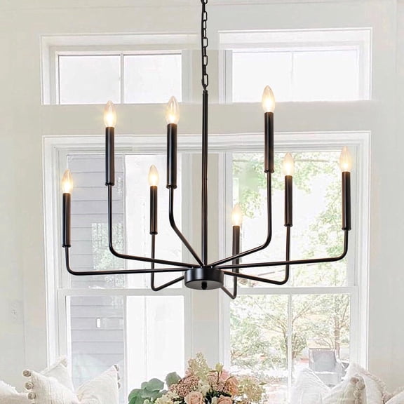Classic 8-Light Black Candle Chandelier, Dimmable Traditional Chandelier for Foyer Entryway Kitchen Island
