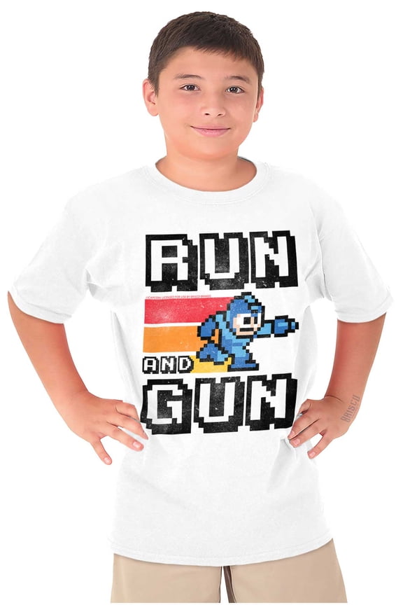 Classic 8-bit Video Game Mega Man Gun Crewneck T Shirts Boy Girl Teen Brisco Brands L
