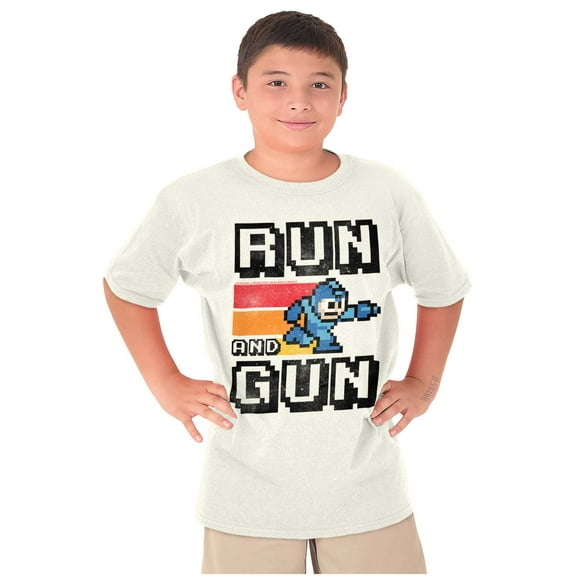 Classic 8-bit Video Game Mega Man Gun Crewneck T Shirts Boy Girl Teen Brisco Brands S