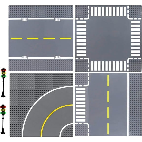 General Jims Toys & Bricks Classic Road Base Plates, Modular Base 8 Pack with Traffic Lights