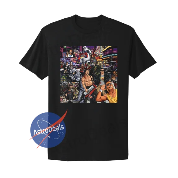 Classic 80s Pop Culture Retro Mashup T-Shirt Black
