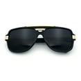 thumbnail image 1 of Classic 80s Rapper Mid Temple Flat Top Bridge Thick Plastic Racer Sunglasses Black Gold - Black, 1 of 8