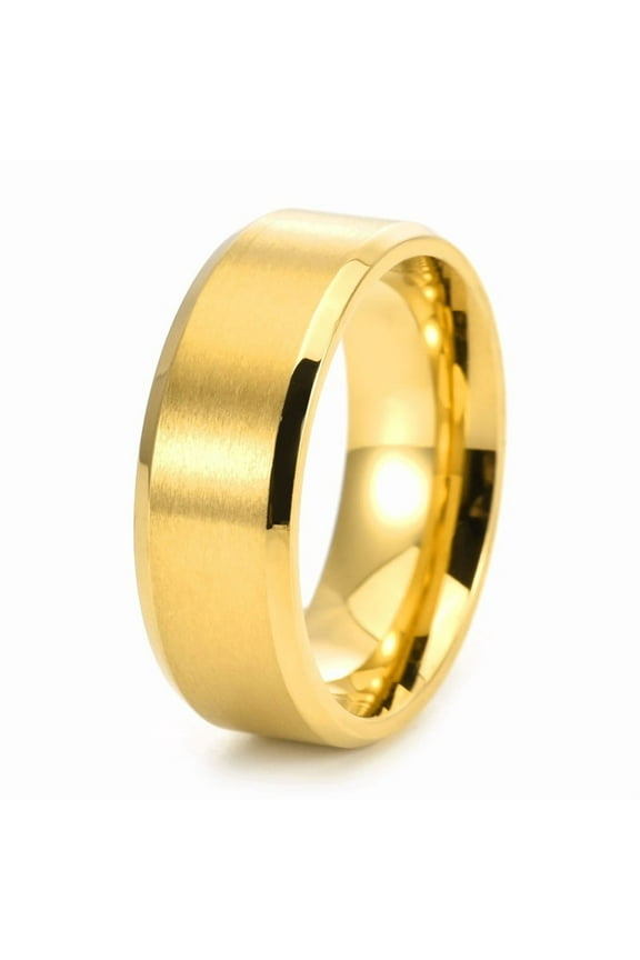 Classic 8mm 14K Yellow Gold Mens Ring Surface Brushed Ring for Women Wedding Band Couples Jewelry Accessories