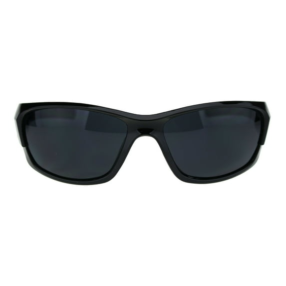 Classic 90s All Black Sport Warparound Biker Gangster Sunglasses Shiny Black