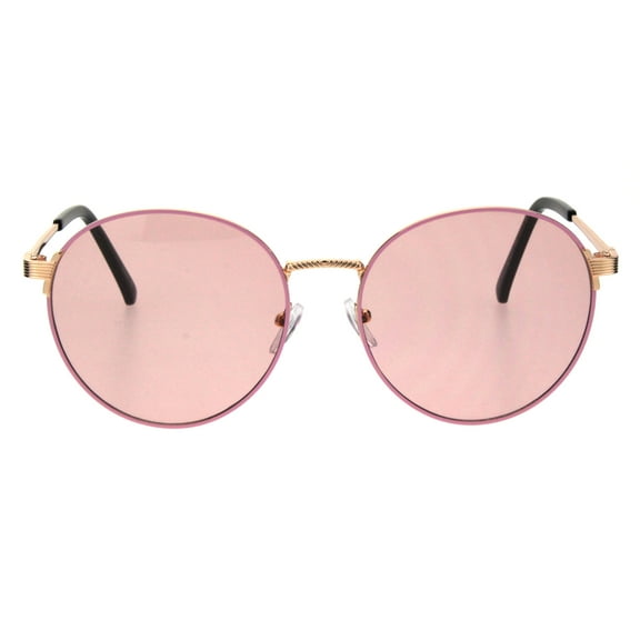 Classic 90s Dad Round Metal Rim Trendy Retro Fashion Sunglasses Gold Pink