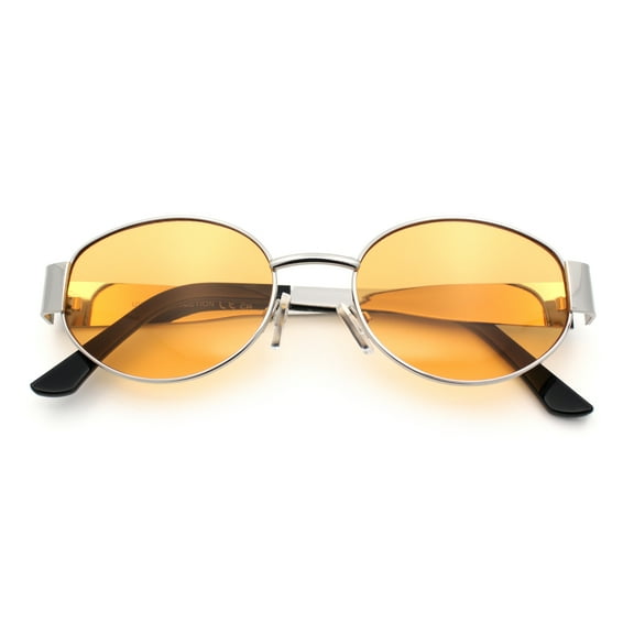 Classic 90s Oval Metal Rim Thick Mid Temple Fashion Sunglasses Silver - Orange