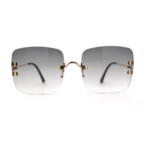 Classic 90s Rimless Large Rectangle Luxury Sunglasses Gold Smoke