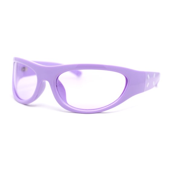 Classic 90s Style Sport Oval Round Plastic Sunglasses All Purple