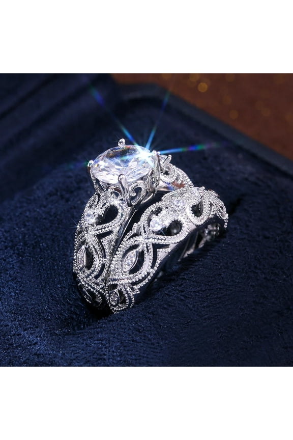 Classic 925 Sterling Silver Hollow Out Love Heart Flower Rings Set for Women Simple AAA Round Circle Zircon Jewelry