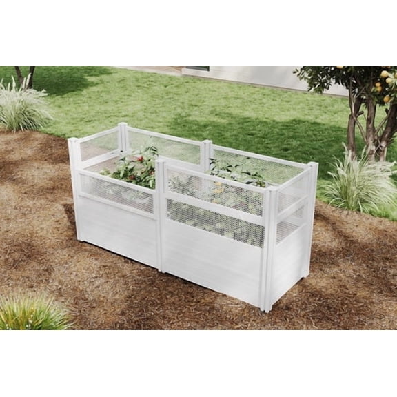 Classic 97" L x 33" W Vinyl Keyhole Composting Garden with Fencing, White