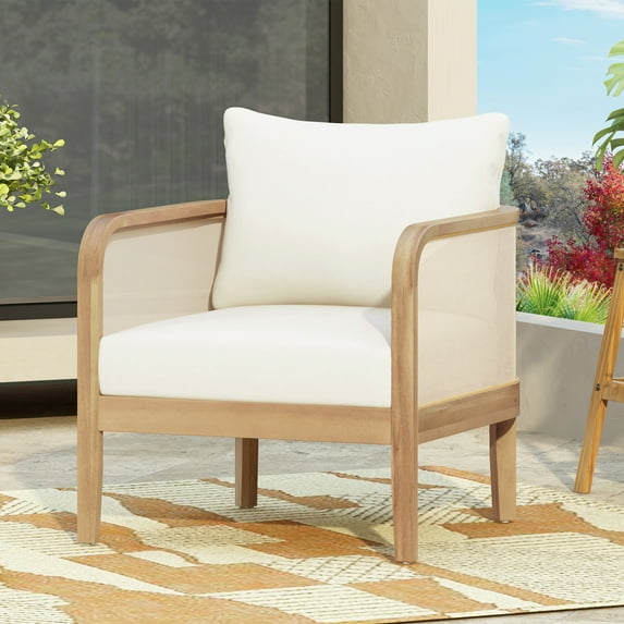 Classic Acacia Wood Outdoor Club Chair with Cushions, Beige