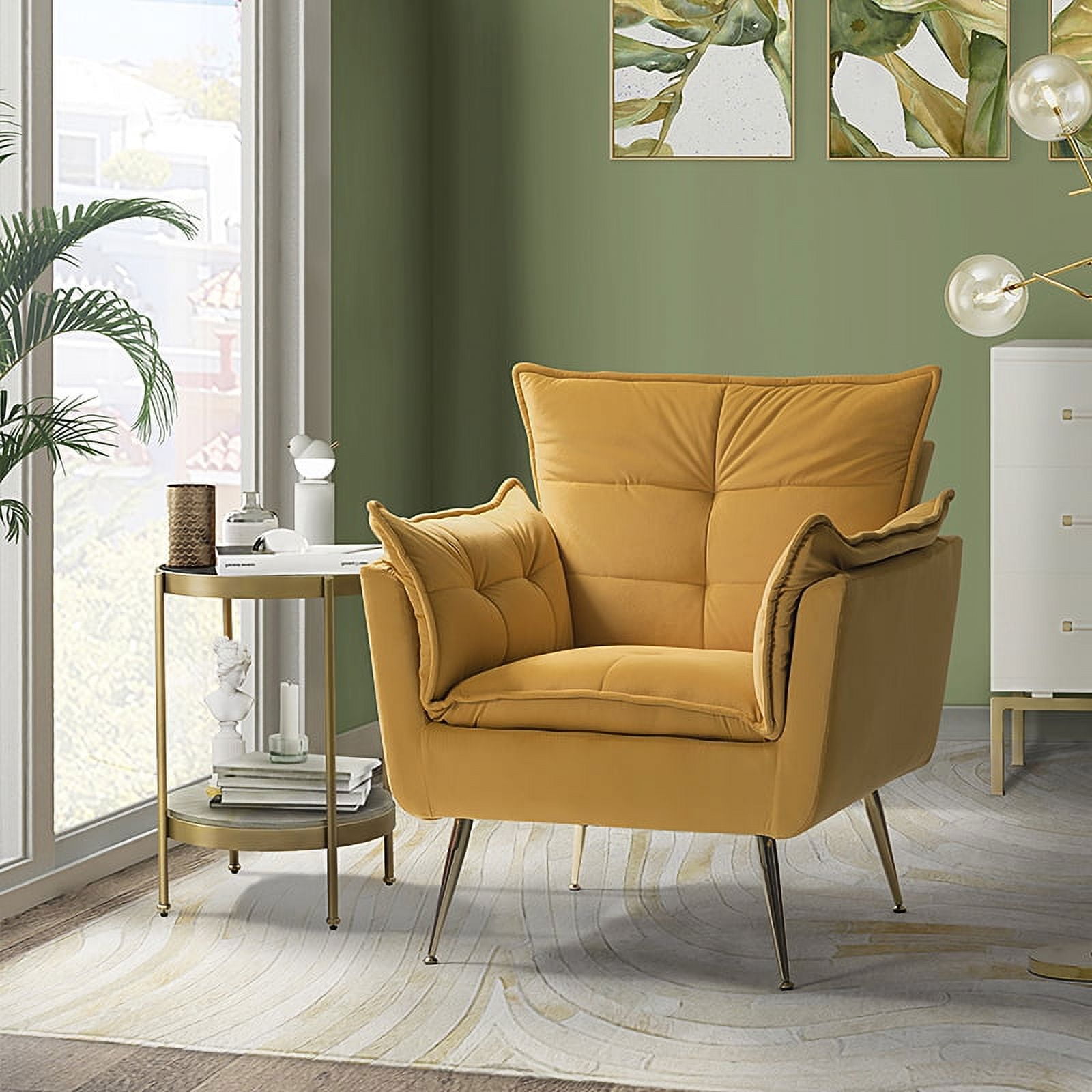 Classic Accent Chair Tufted Cushion Velvet Armchair Home Living Room