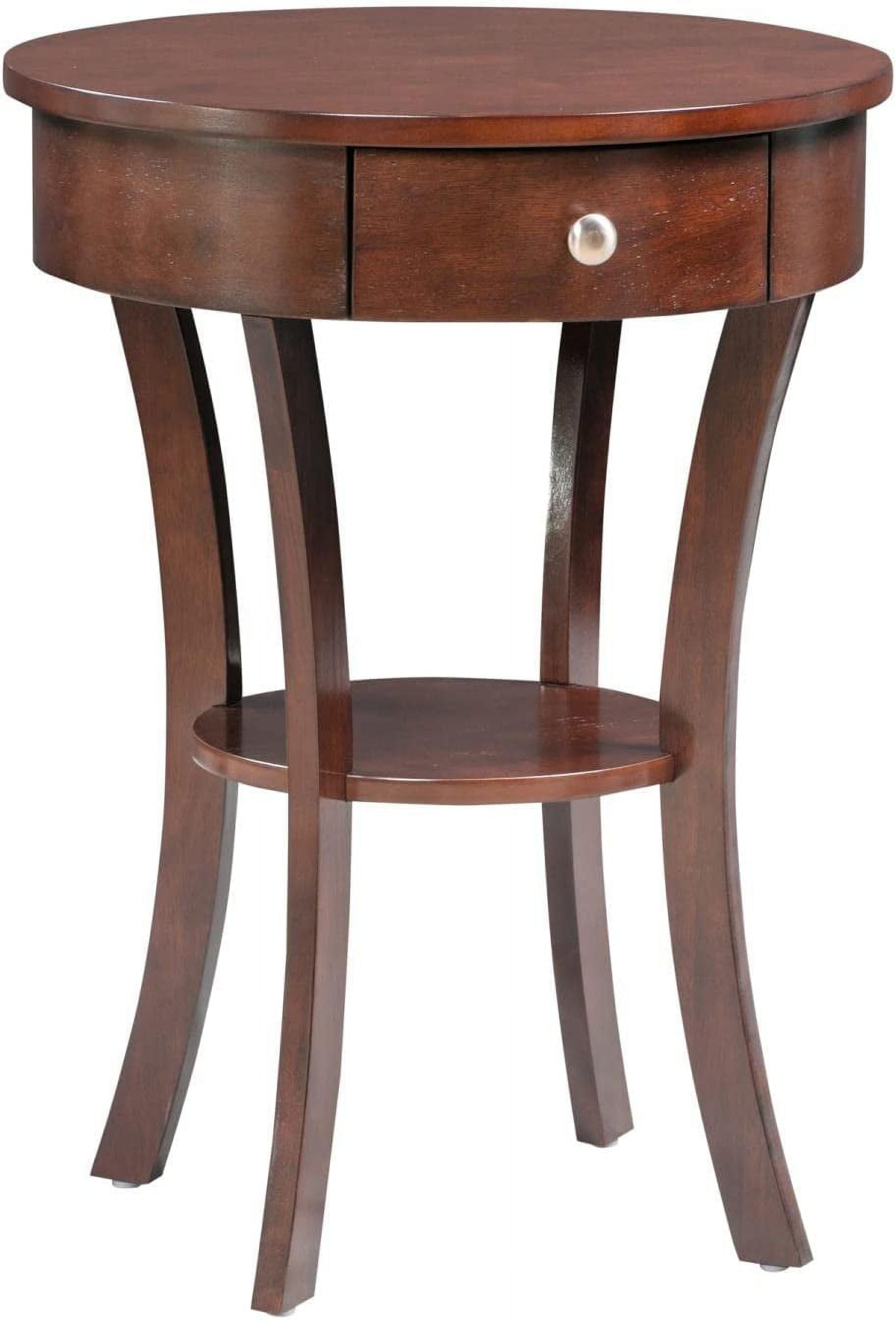 Espresso Round Wood End Table with Storage Drawer
