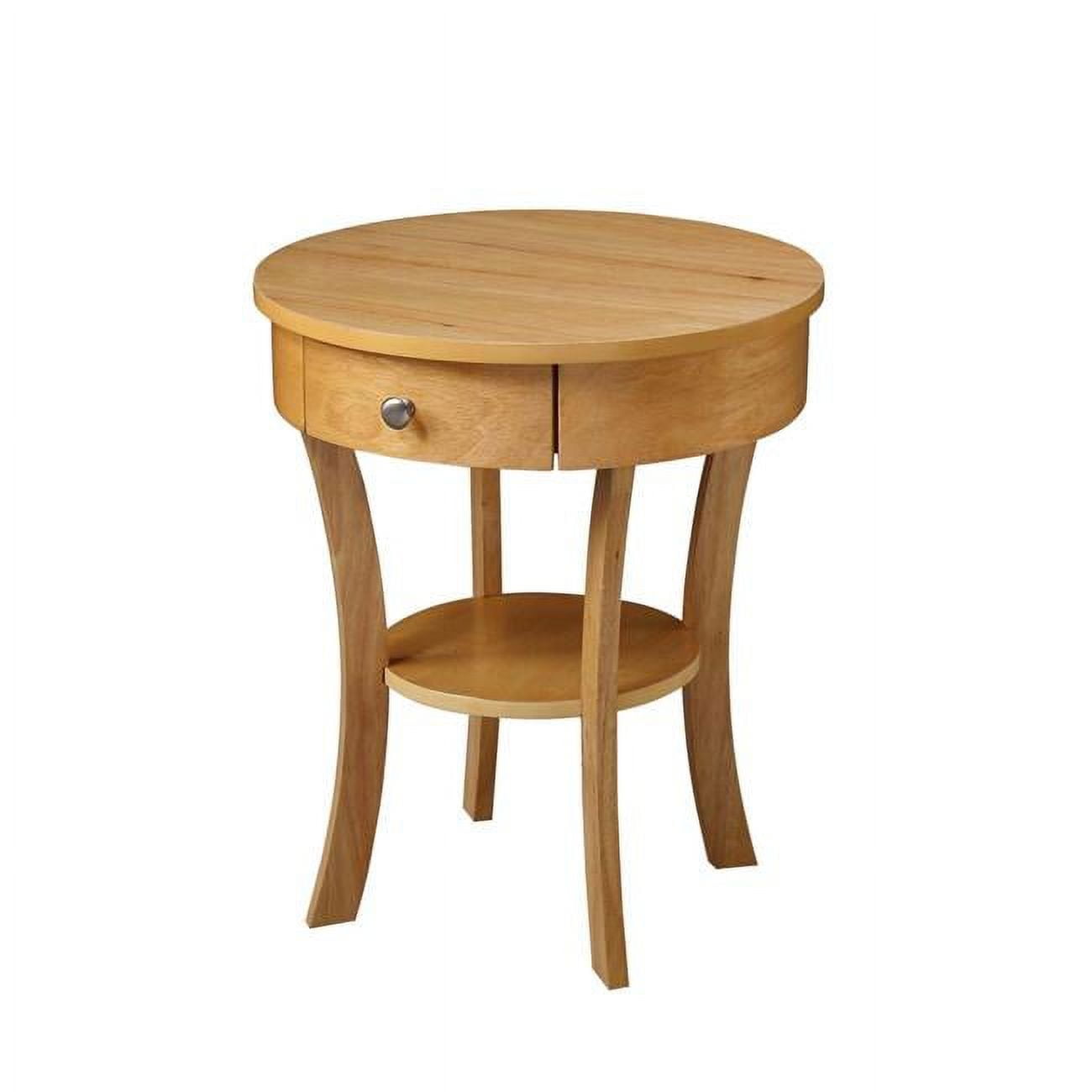 Natural Round Wood End Table with Storage Drawer