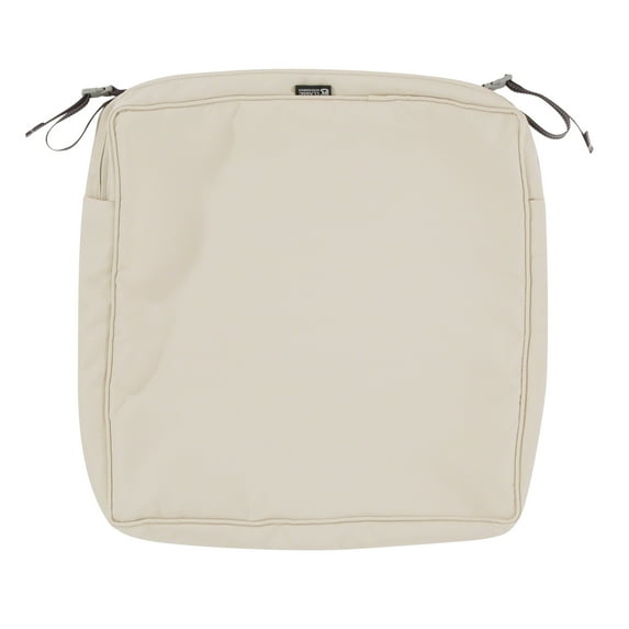 Classic Accessories Montlake FadeSafe Water-Resistant 17 x 17 x 3 Inch Square Patio Dining Seat Cushion Cover, Antique Beige