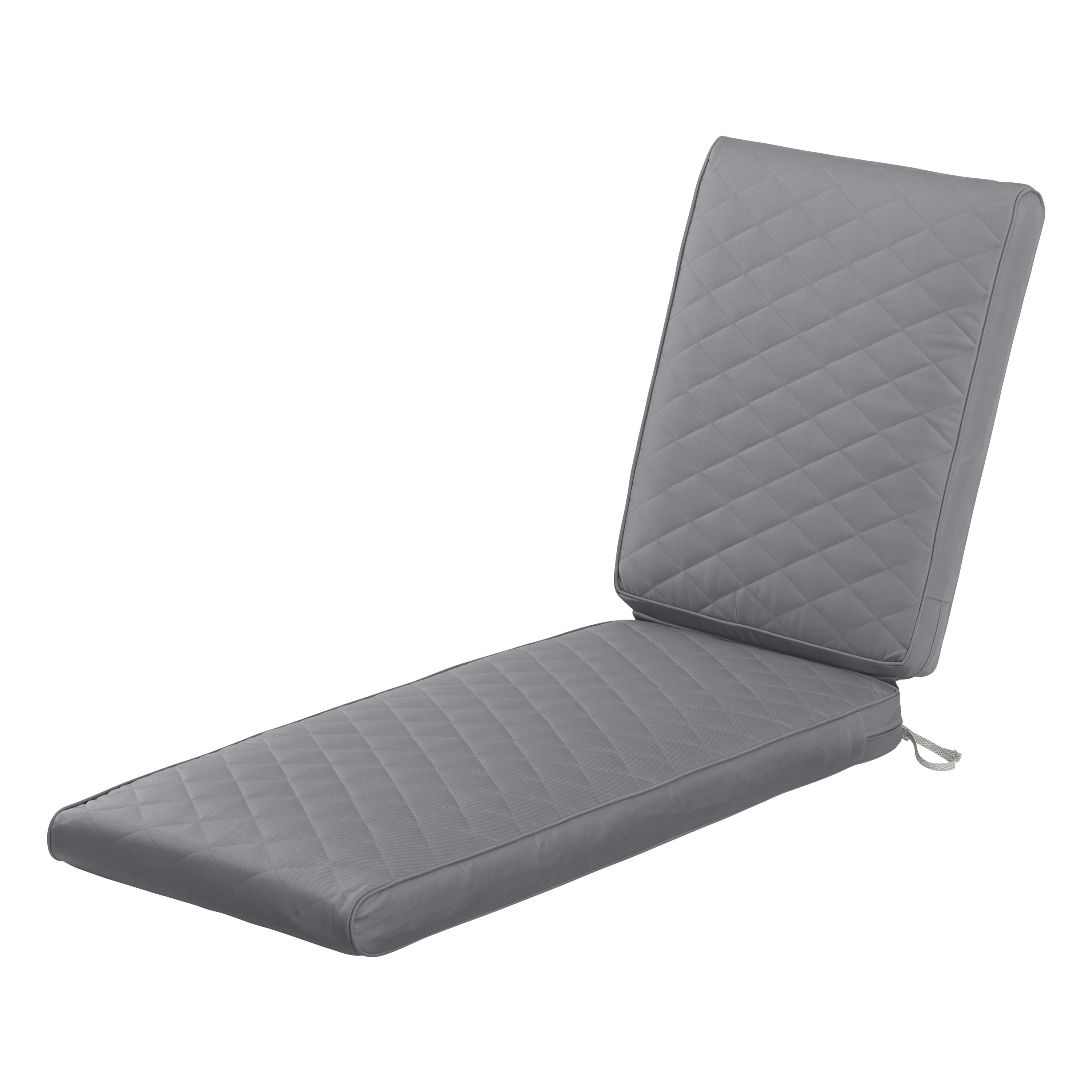 Montlake Quilted Gray Outdoor Chaise Lounge Cushion, 72 x 21