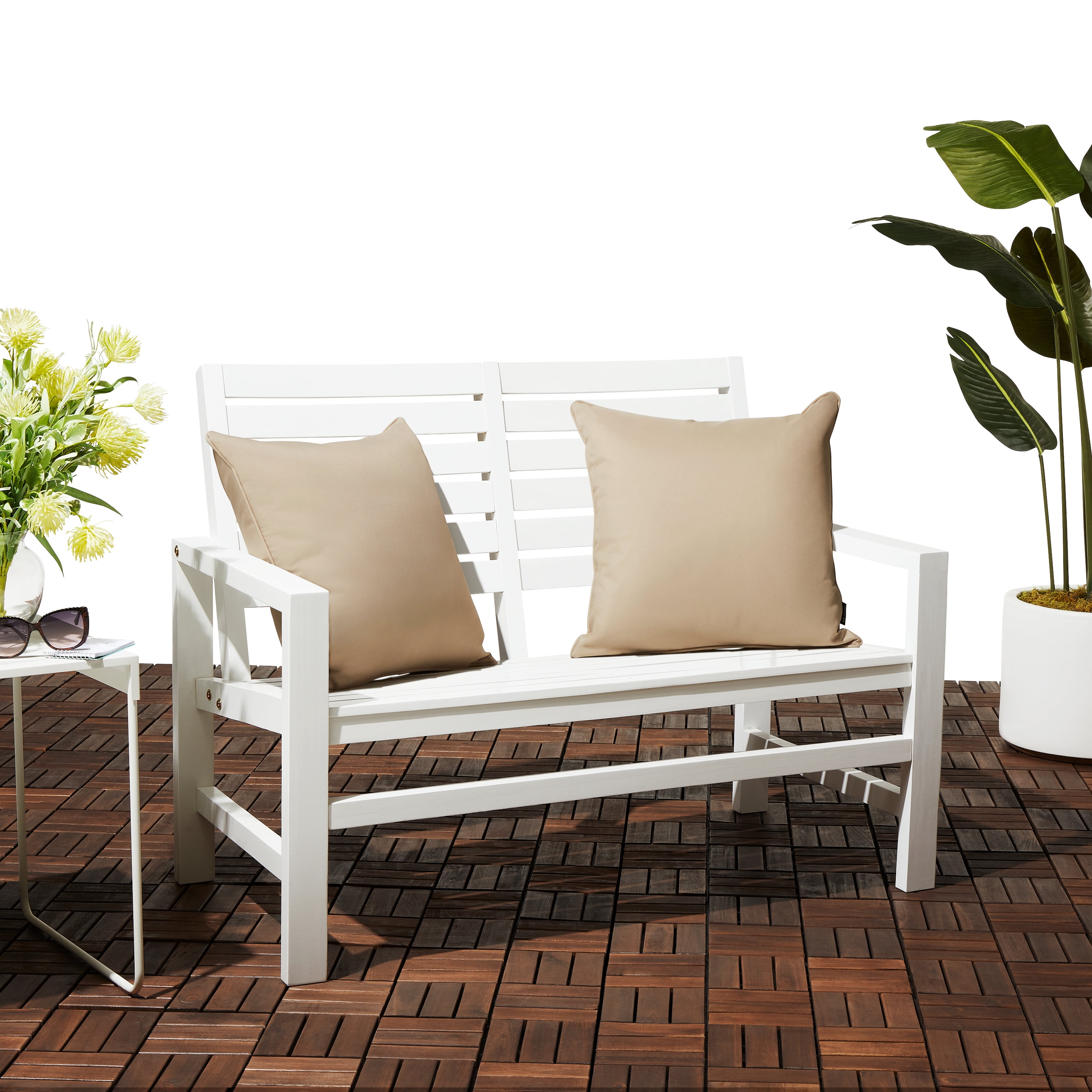 Classic Accessories Montlake FadeSafe Indoor/Outdoor Accent Pillows, 20 x 20 x 8 Inch, 2 Pack, Antique Beige