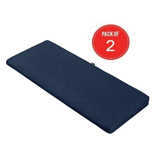 Classic Accessories Montlake FadeSafe Rectangle Settee/Bench Seat Quilted Cushion Lounge Cushion, Navy, 54"W x 18"D x 3"H ( Pack of 2 )