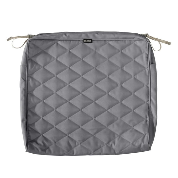 Classic Accessories Montlake FadeSafe Water-Resistant Patio Quilted Seat Cushion Cover, 21 x 19 x 3 inch, Grey