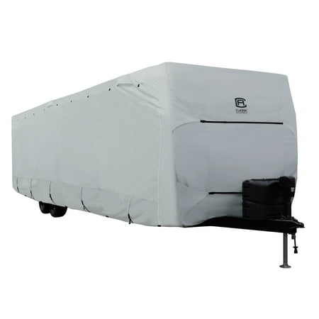 Classic Accessories OverDrive PermaPRO™ Deluxe Travel Trailer Cover, Fits 27' - 30' RVs - Lightweight Ripstop and Water Repellent RV Cover, Grey