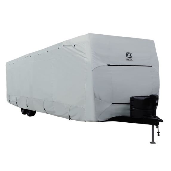 Classic Accessories OverDrive PermaPRO™ Deluxe Travel Trailer Cover, Fits 27' - 30' RVs - Lightweight Ripstop and Water Repellent RV Cover, Grey