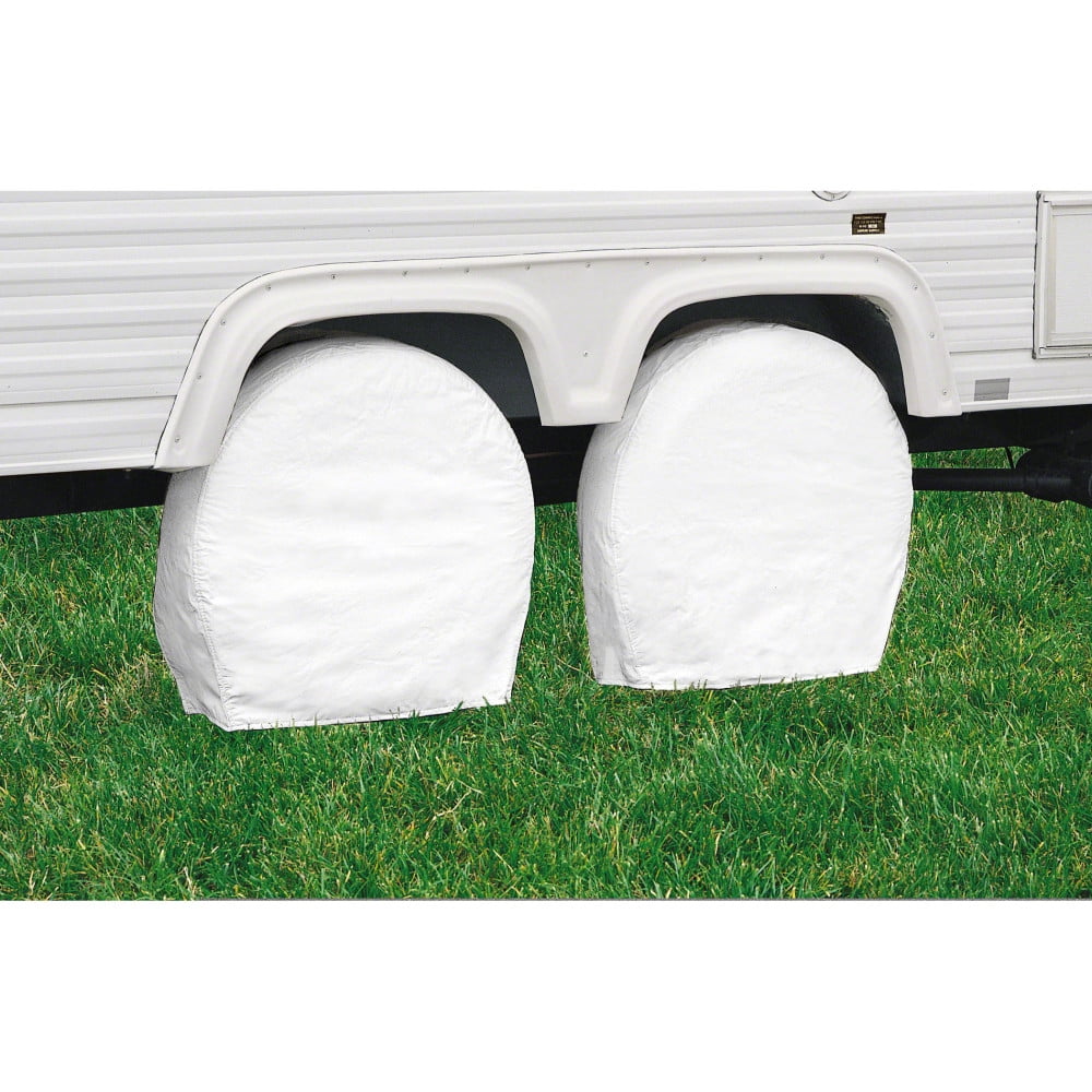 Snow White Heavy-Duty Vinyl RV Wheel Covers, 26-3/4" to 29"