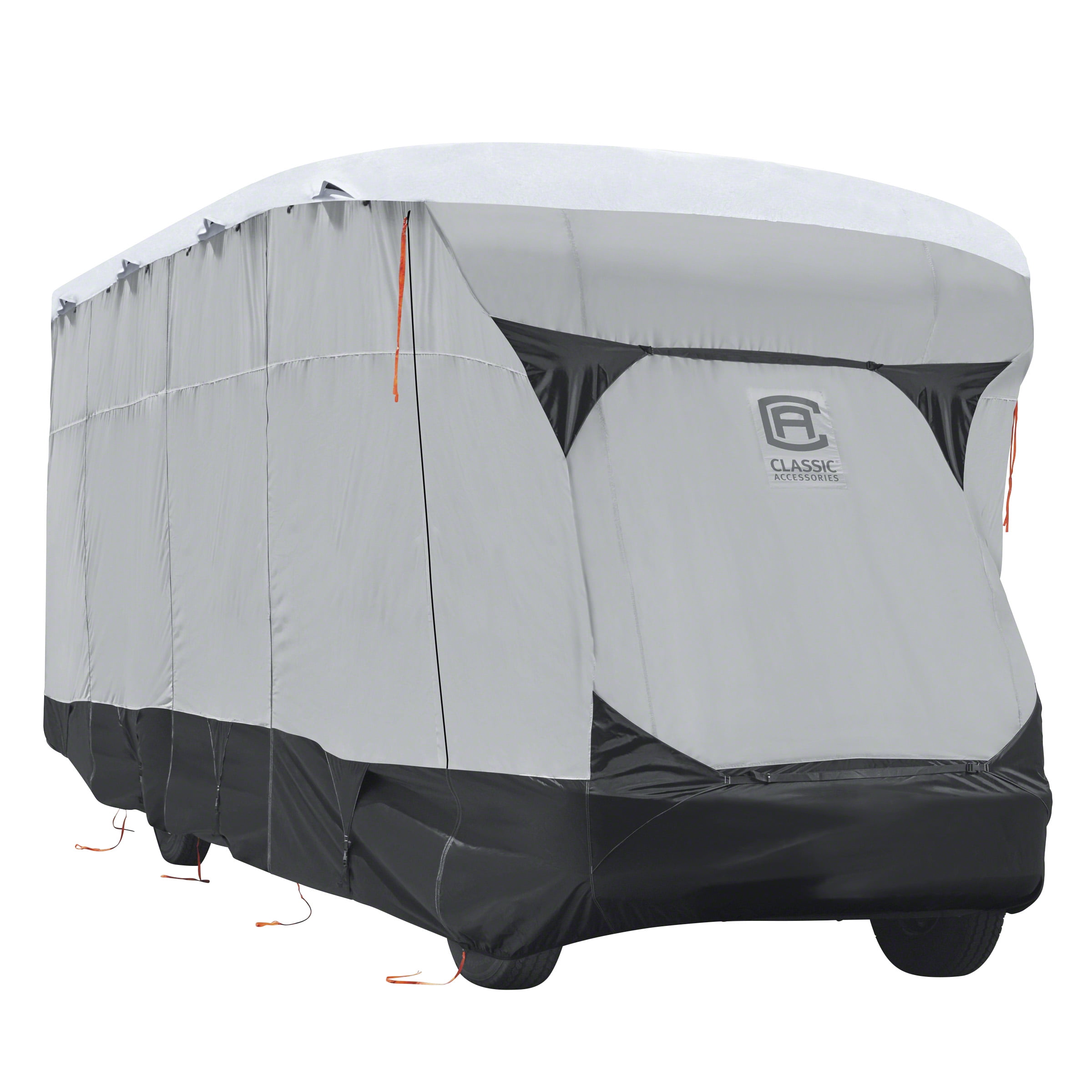  Classic Accessories Over Drive PolyPRO 3 Deluxe Class C RV  Cover, Fits 26' - 29' RVs, Model 4, Air Vents, Water-Repellant Top Panel,  Durable, Breathable, Resists Tears and Rips, Grey/White 