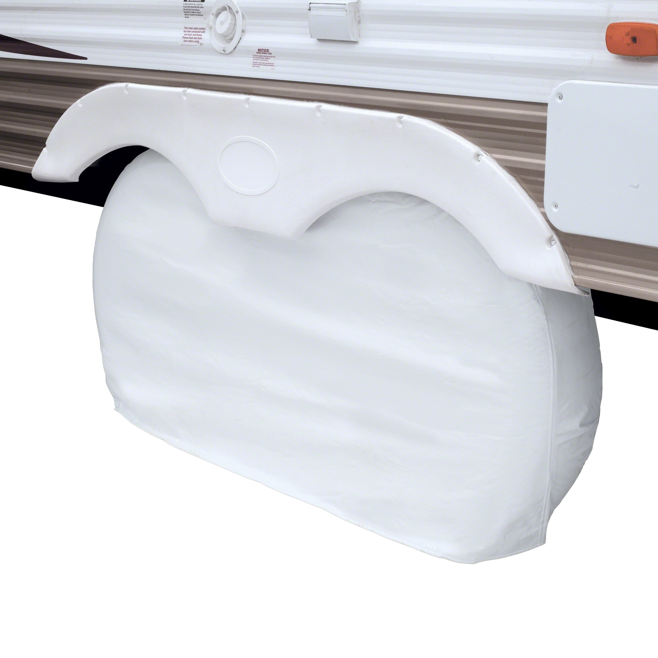 Snow White Slip-On Dual Axle RV Wheel Cover 27"-30"