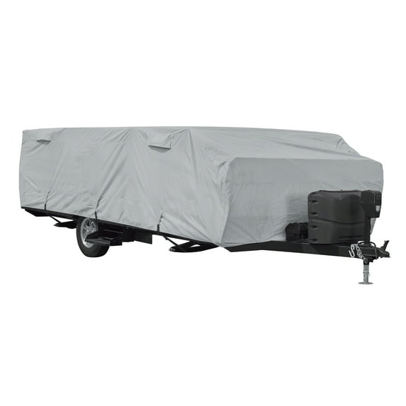 Classic Accessories OverDrive PermaPRO™ Folding Camping Travel Trailer Cover, Fits 10' - 12'L Trailers - Lightweight Ripstop and Water Repellent RV Cover, Grey
