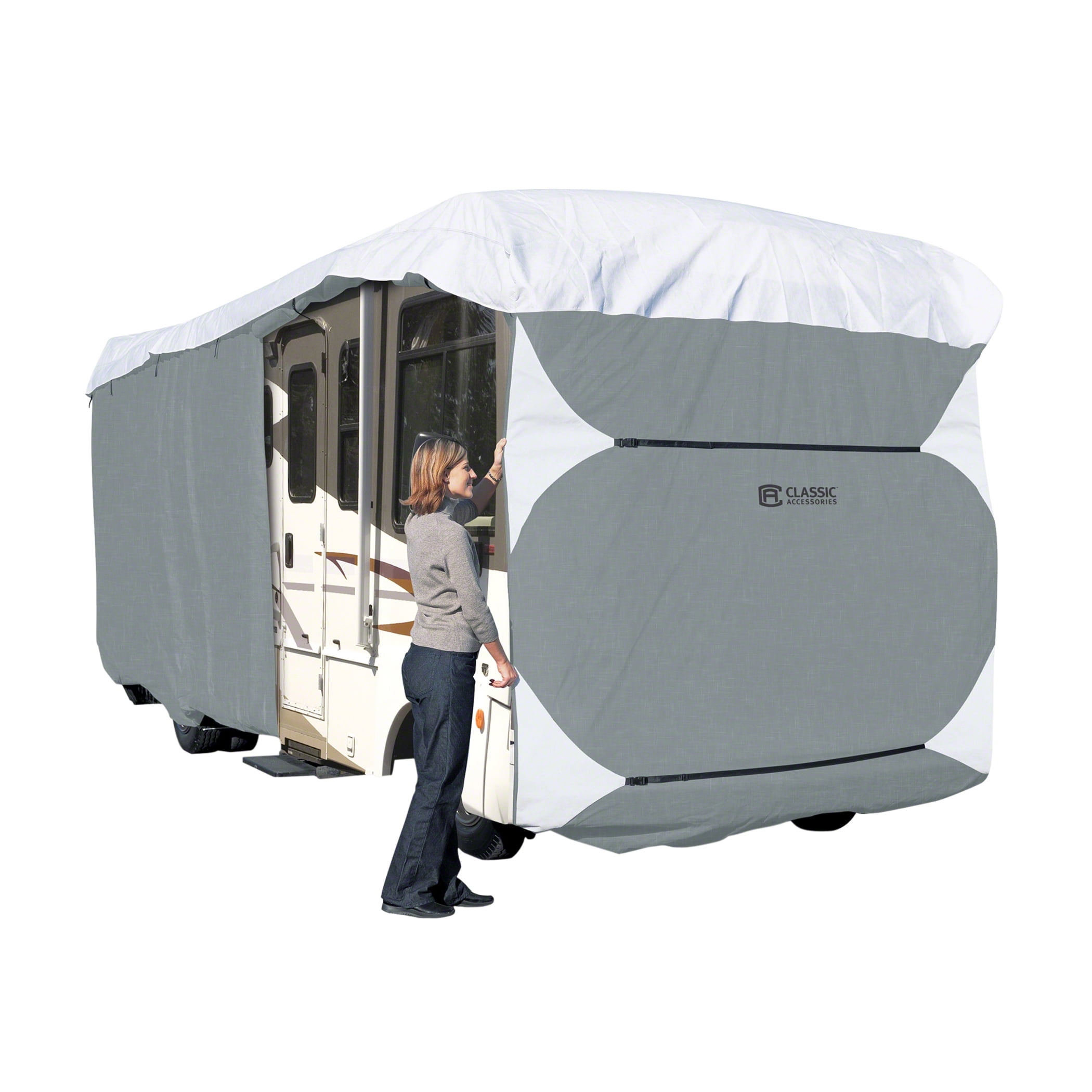 Classic Accessories OverDrive PolyPRO™ 3 Deluxe Class A RV Cover, Fits 30' - 33' RVs - Max Weather Protection RV Cover, Grey/Snow White