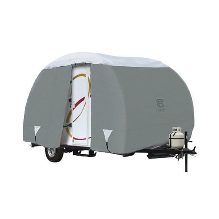 Classic Accessories OverDrive PolyPRO™ 3 Deluxe R-Pod Travel Trailer Cover, Fits up to 18' 8" long Trailers - Max Weather Protection with 3-Ply Poly Fabric Roof RV Cover, Grey/Snow White