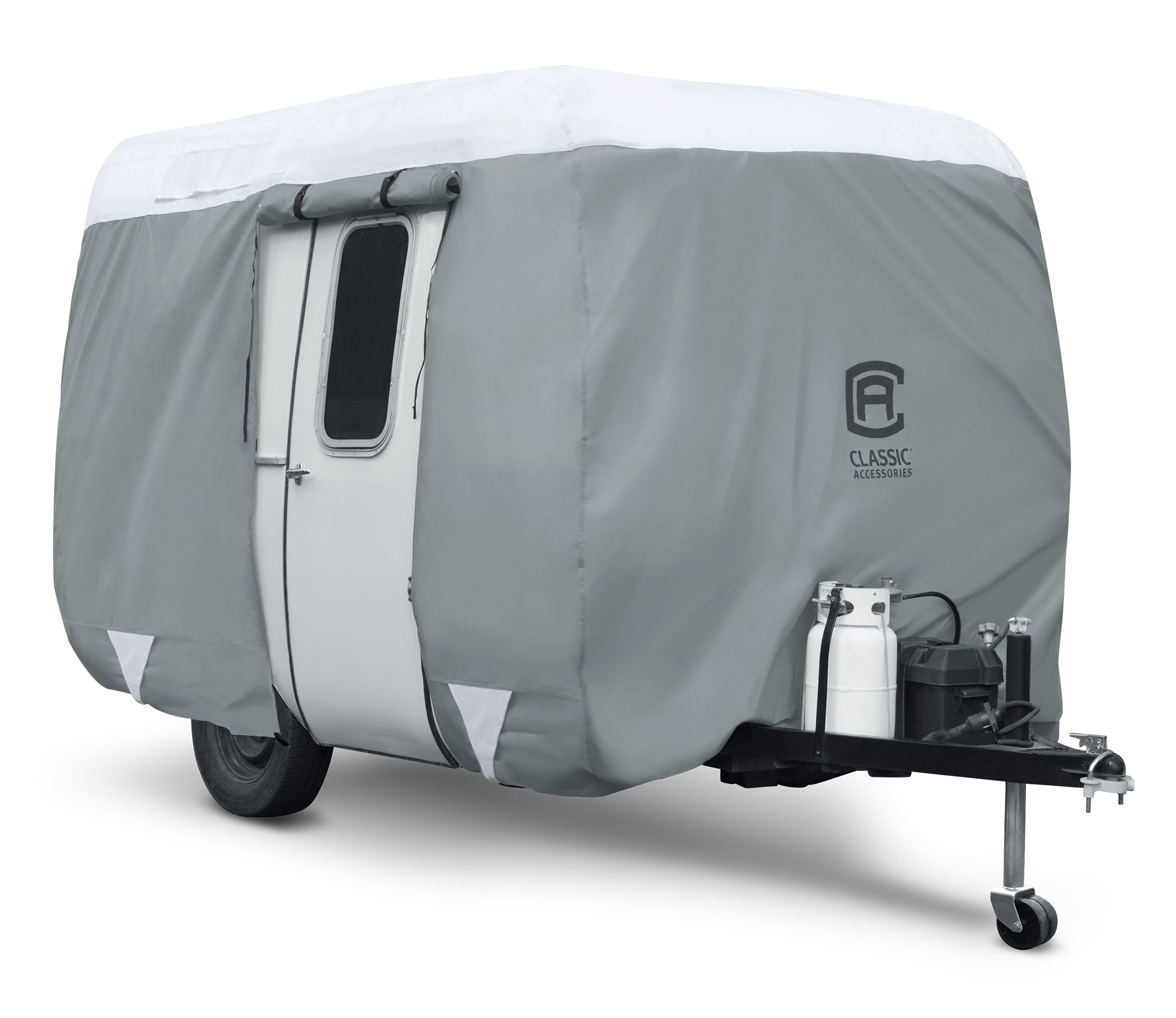 Classic Accessories OverDrive PolyPRO 3 Molded Fiberglass Travel Trailer Cover, Fits 8' - 10' Trailers - Max Weather Protection with 3-Ply Poly Fabric Roof RV Cover