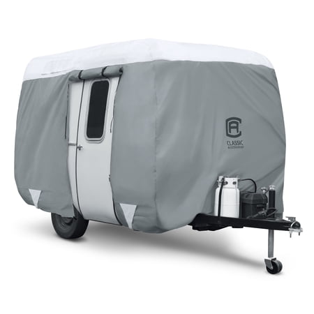 Classic Accessories OverDrive PolyPRO 3 Molded Fiberglass Travel Trailer Cover, Fits 8' - 10' Trailers - Max Weather Protection with 3-Ply Poly Fabric Roof RV Cover