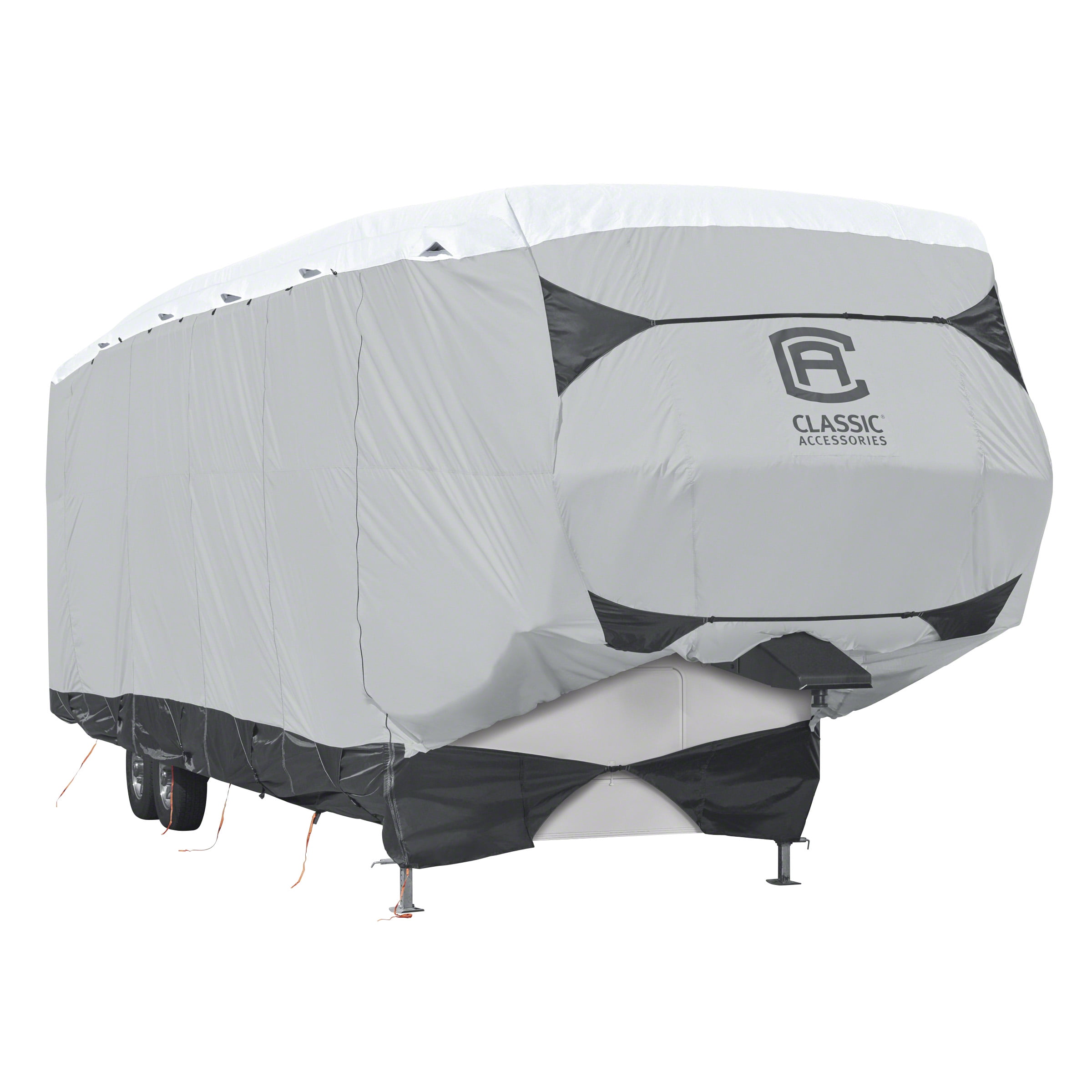 Classic Accessories OverDrive SkyShield™ Deluxe Tyvek® 5th Wheel Travel Trailer Cover, Fits 37' - 41' Trailers - Water Repellent Tyvek® RV Cover, Black/Grey/Snow White