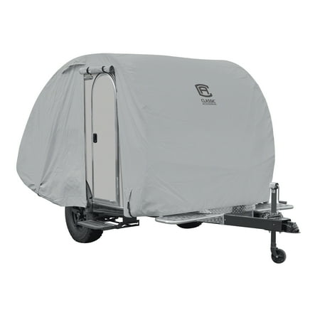 Classic Accessories Overdrive PermaPRO™ Teardrop Travel Trailer Cover, Fits 10' - 12'L x 6'W T@b & Clam Shell Trailers - Lightweight Ripstop and Water Repellent RV Cover, Grey
