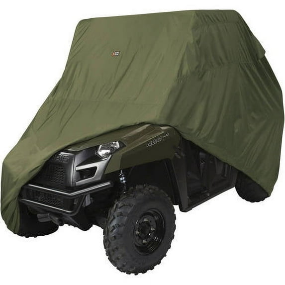 Classic Accessories QuadGear UTV Storage Cover, Fits Mid-Sized 2 passenger UTVs up to 113"L x 60"W x 70"H, Large, Olive