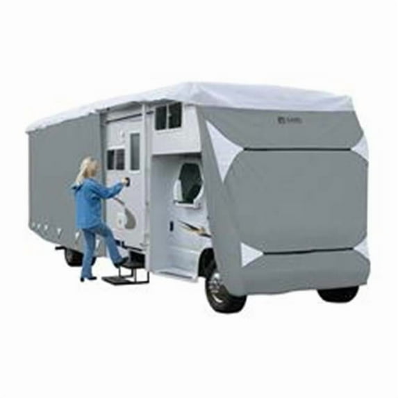 Classic Accessories RVs PolyPro 3 Deluxe Class C RV Cover, Grey & White - Fits 32 - 35 ft.