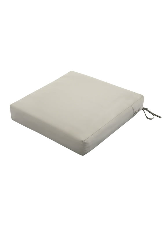 Classic Accessories Ravenna® Rectangular Patio Seat Cushion Slip Cover & Foam - Durable Outdoor Cushion, Mushroom, 21"W x 19"D x 5"Thick