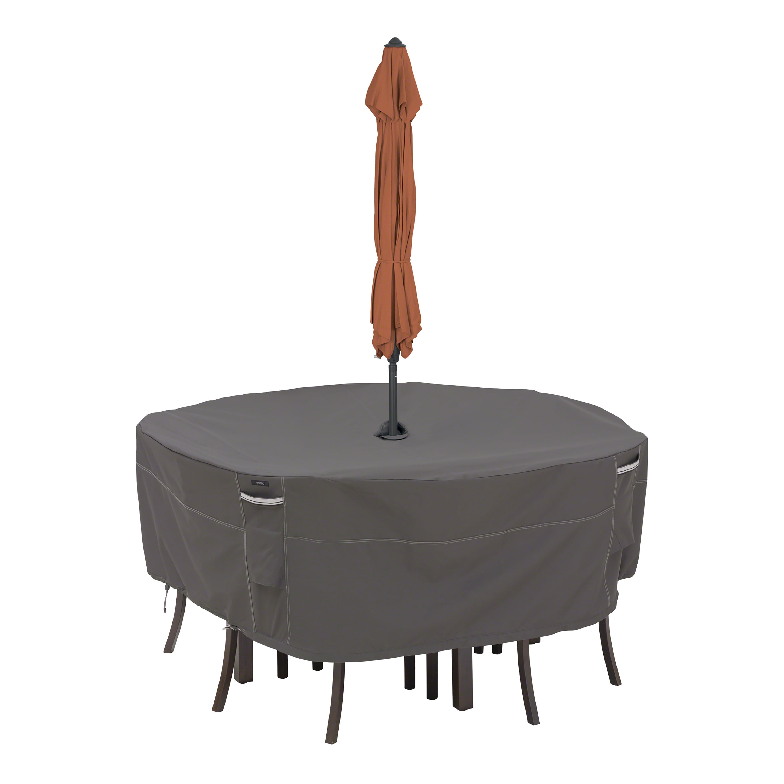 Ravenna Brown and Off-White Round Patio Table & Chair Set Cover with Umbrella Hole