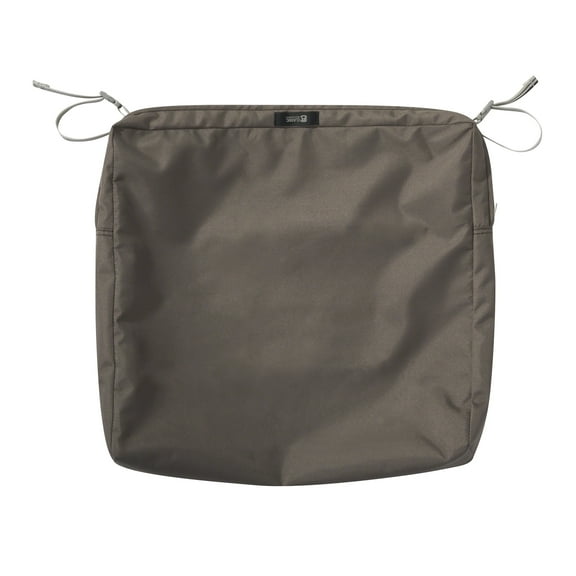 Classic Accessories Ravenna® Square Patio Seat Cushion Slip Cover - Durable Outdoor Cushion, Dark Taupe, 21"L x 21"W x 3"Thick
