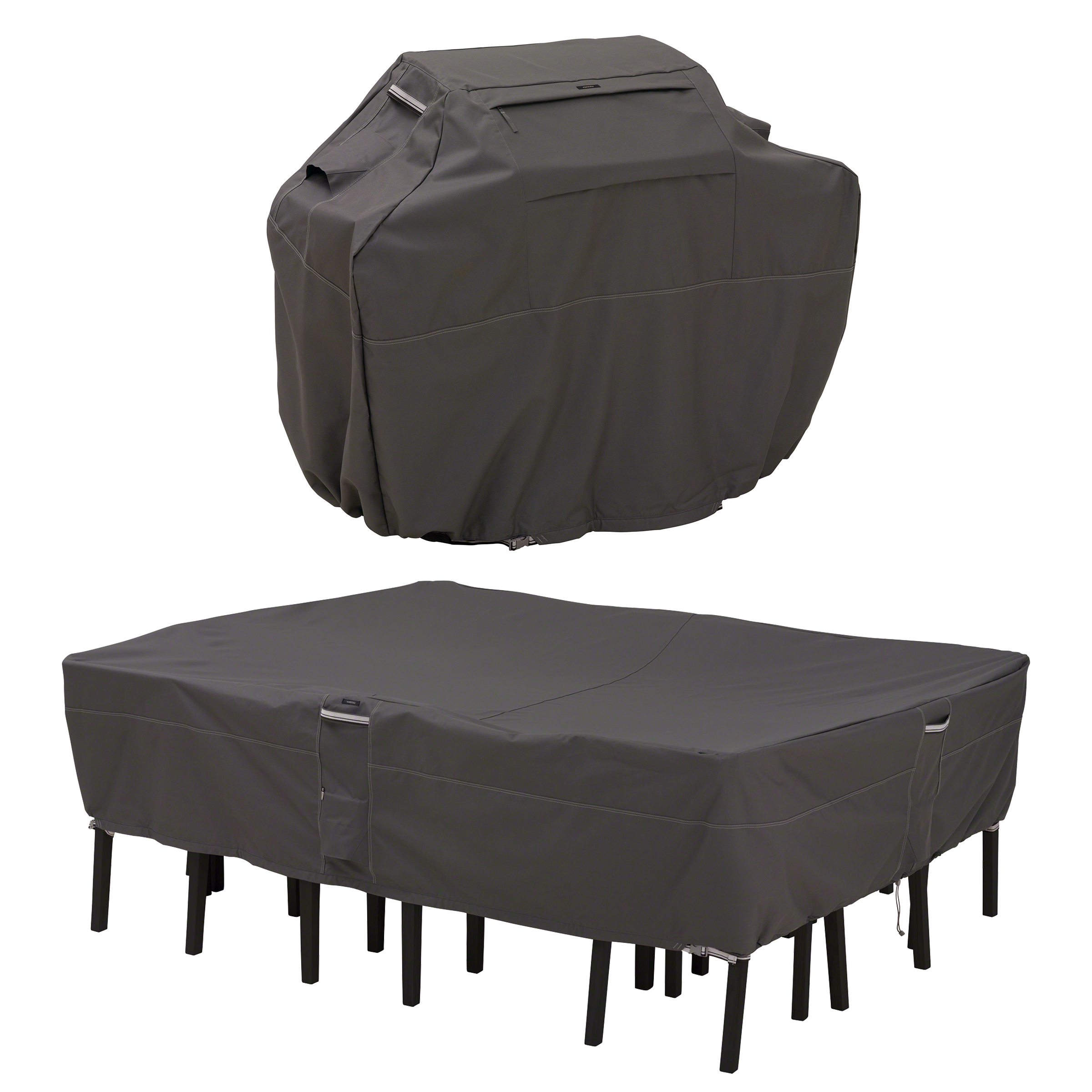 Classic Accessories Ravenna Water-Resistant 64 Inch BBQ Grill Cover and 108 Inch Rectangular/Oval Patio Table & Chair Set Cover Bundle - image 1 of 16