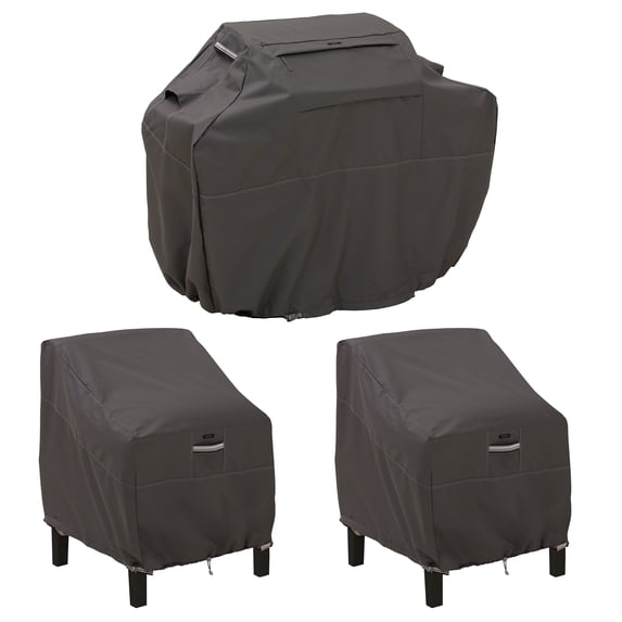 Classic Accessories Ravenna® Large 64-Inch L Grill Cover and Patio Lounge Chair Cover Bundle - Premium Outdoor Patio Covers with Durable Water Resistant Fabric, Espresso